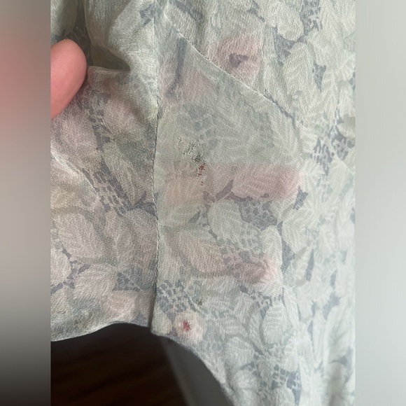 Vintage Sheer Maxi Dress Cottage Floral Green Small Sundress Short Sleeve - Picture 7 of 12